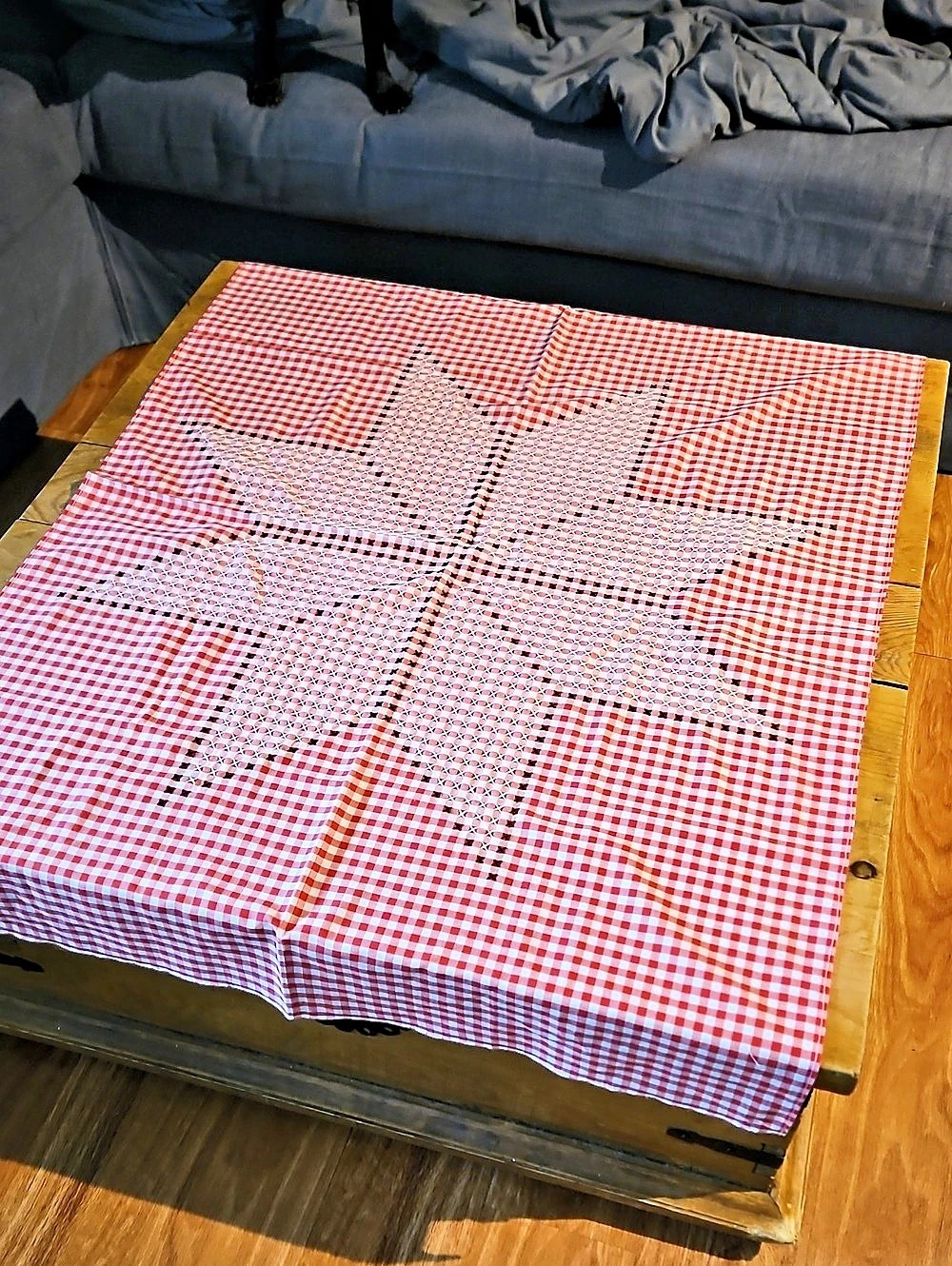 Red & White Gingham Embroidered Tablecloth